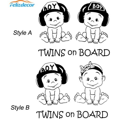 19*15 Lovely Twins on board Decal Car Stickers Cute Safety Sign Baby On Board For Car Window Vinyl Cars Decal Hot Selling L1027