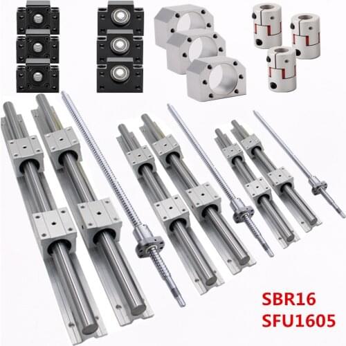 3sets Linear Rail guide SBR16 L-300/700/1100mm SBR16UU& SFU1605-350/650/1050mm Ballscrew with Nut & BK/B12 & Coupler for CNC Rou