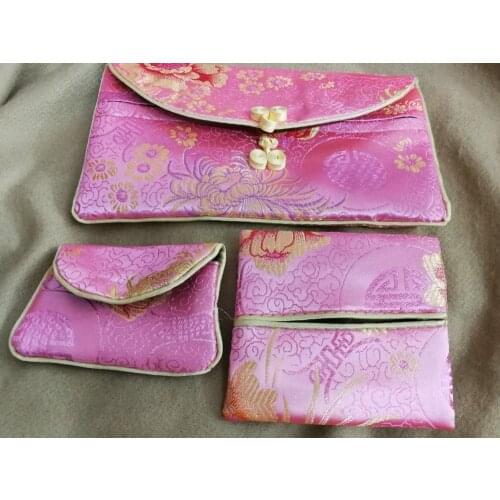 3 Pieces different size Jewelry Bags Chinese handmade button Silk Pouch Wallet Coin Purse, necklace bags Random Color 8