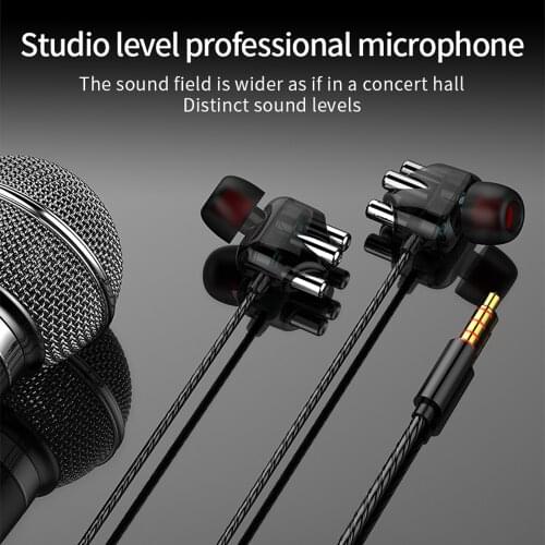 3D Stereo Dual Speaker Wired Earphone Headset for iPhone 6 6S 5S Hifi Strong Bass Earphone for Xiaomi Redmi Huawei Earbuds