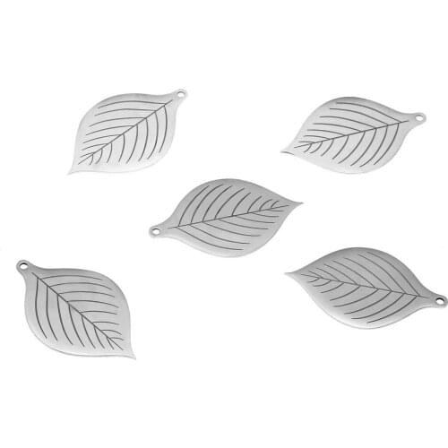5pcs/Lot Real Stainless Steel Leaf Charms Pendants for DIY Necklace Bracelet Jewerly Findings 27*45mm