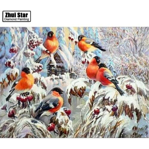 5D DIY Diamond Painting Bird In Snow Animals Icon Full Diamond Embroidery Cross Stitch Rhinestone Mosaic Painting Christmas Gift