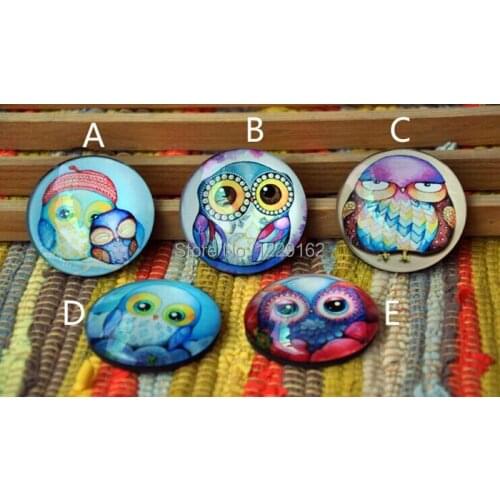 Free shipping(5pcs/set )Cute Owl Round Crystal Glass fridge magnet Attractive message sticker Crystal Art Craft home Decor