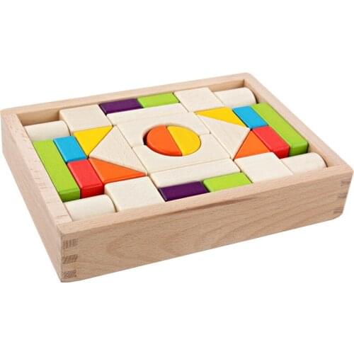 Baby Wooden 30PCS color wooden box building beech large pile of childrens puzzle toys