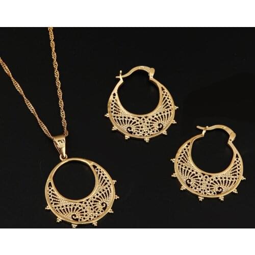 Ethiopian Trendy Necklace Earrings Eritrea Habesha Gold Color African Bridal Jewelry Sets