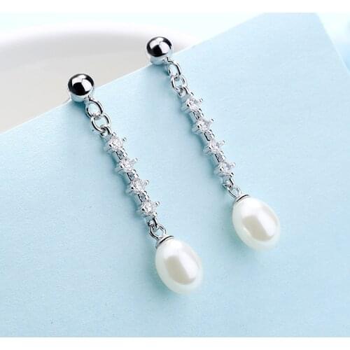 Elegant Female Earrings 925 Sterling Silver Waterdrop design Freshwater Pearl temperament Earrings for Women oorbellen bijoux