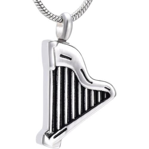 IJD9969 Harp Stainless Steel Cremation Pendant Ashes Necklace For Women Keepsake Memorial Urn Jewelry - Free Engraving