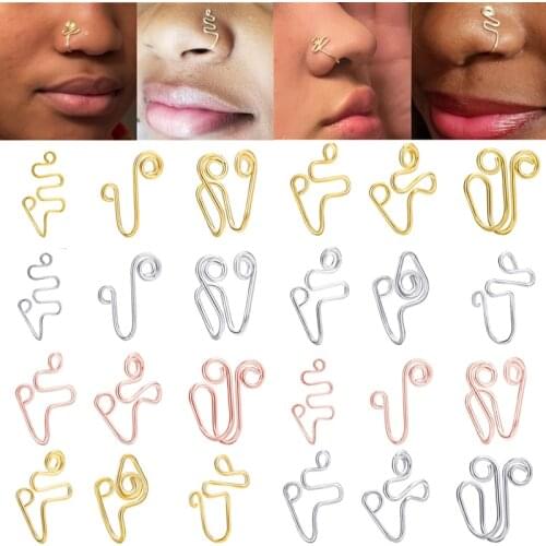 1Pcs Copper Wire Fake Piercing Nose Ring Punk Gold Silver Color Clip Nose Ring Ear Clip Cuff Body Jewelry Faux Piercing Bijoux
