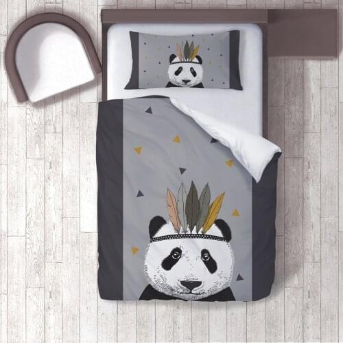 Duvet Cover Set Bedding Set Pillow Case for Baby and Kids Room 3D Printed Wild Western Panda Gray Model 072