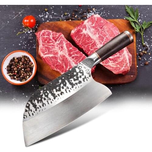 7.5" Handmade Forged Kitchen Knife Bone Chopping Chinese Chef Knife Fish Vegetables Meat Slicing High Carbon Clad Steel Cleaver