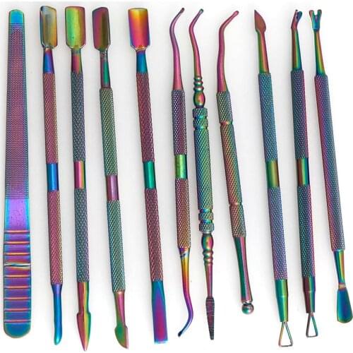 1Pc Stainless Steel Cuticle Spoon Pusher Fork Dead Skin Nail Art Files UV Gel Polish Remove Manicure Care Groove Clean Tool