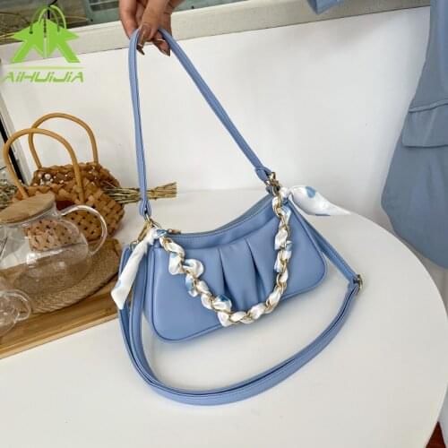 Fashion Pleated Chain Solid Color Handbags High Quality PU Leather Shouder Bags Small Crossbody Bags Casual Ladies Messeger Bags
