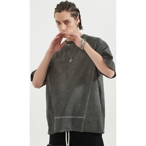 High quality men casual splicing details faded cotton t shirt summer new product washed vintage loose fit tee tops