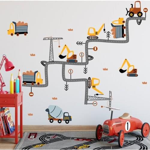 Cartoon Vehicle Traffic Cars Wall Stickers for Boy Kids Room Bedroom Decor Aesthetic Wall Decoration Nursery Wallstickers