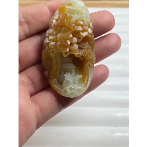 Natural 7A hetian jade hollow hand carved landscape yellow jade pendant unique design jadeite jade necklace men jewelry