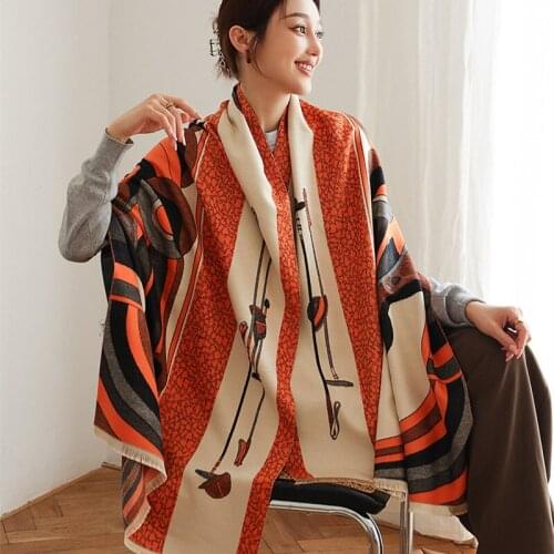 New Woman Fashion European And American Style Horse Pattern Printing Cashmere Shawl Multifunction Warm Scarf Gift