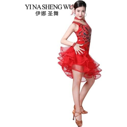 New Women Latin Jazz Dance Dress Dance Performance Sequin Beaded Dress Adult Sleeveless Sexy Salsa/Tango/Rumba Competition Dress