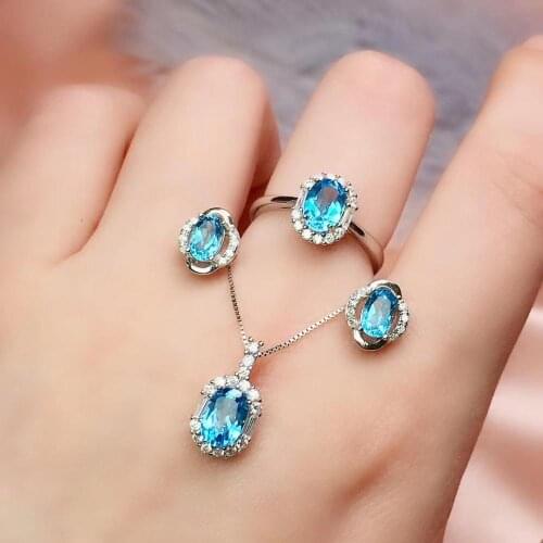 Engagement Best Gift Topaz Set Natural Real Topaz 925 sterling silver 1pc Topaz pendant,1pc Topaz ring,2pcs Topaz Earring