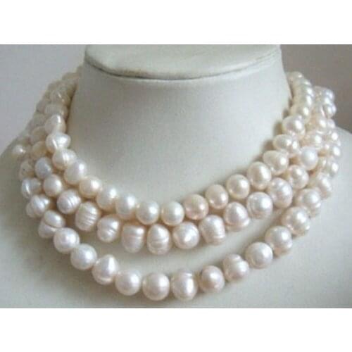 Natural 12-14mm baroque south sea white pearl necklace 50"