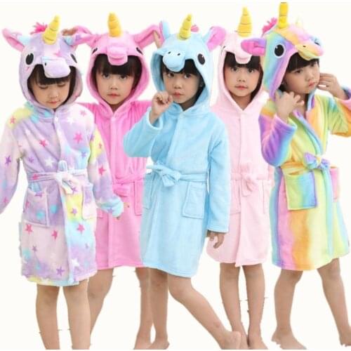 Girls Pajamas Animal Hooded Winter Kids Unicorn Robe For Children Bathrobe Boys Sleepwear Kids Baby Long Sleeve Towel Bath Robe