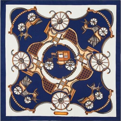 [POBING] Luxury Carriage Print Scarves 100% Twill Silk Square Scarf Women Brand Shawl Euro Style High Quality Lady Foulard Hijab