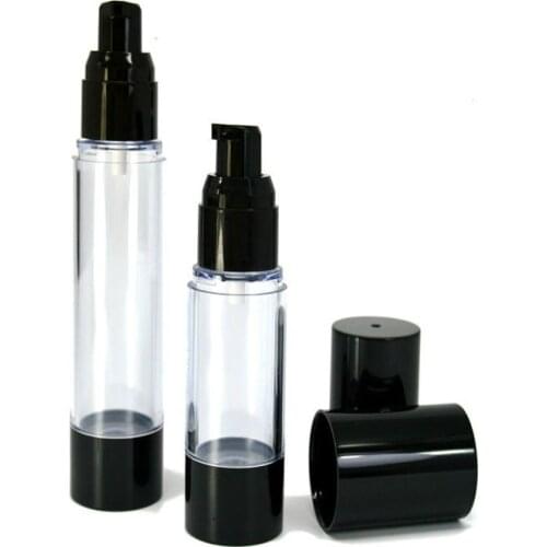 15ml 30ml 50ml Clear Airless Bottle with Black Pump Refillable Lotion and Gels Dispenser Travel Container 10pcs/lot P001