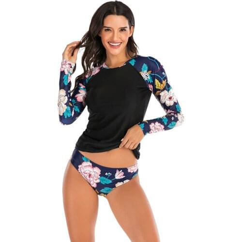 Rashguard Diving Bathing Suit Women Long Sleeve Two Piece Swimsuit For Women Korean Swimwear Surf UV Shirt Swimming Spearfishing