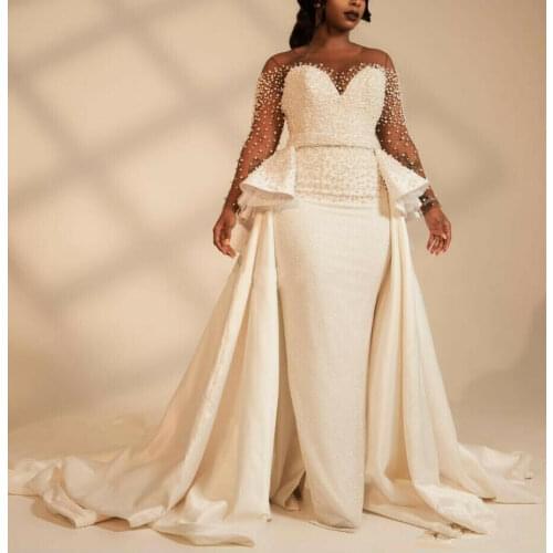 Mermaid Luxury Wedding Dresses Pearls African Black Girls Bridal Gowns Custom 2022