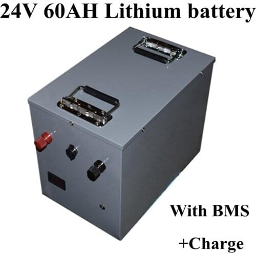 Steel Case 24V 60Ah Lithium Li-ion Battery Pack with BMS for Wheelchair Ebike Electric Motorcycle Scooter + 5A Charger