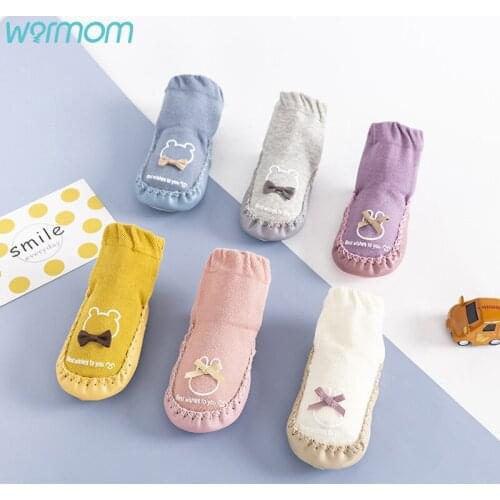 Warmom Toddler Indoor Sock Shoes Newborn Baby Socks Winter Thick Terry Cotton Baby Girl Sock with Rubber Soles Infant Bow Sock