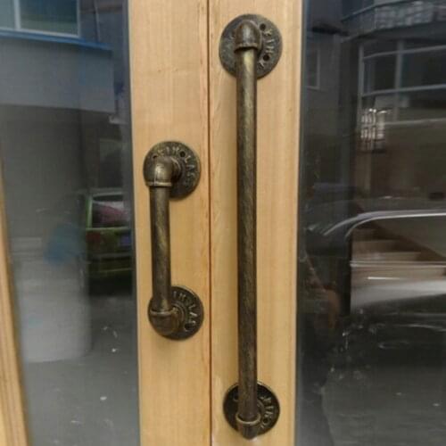 200mm Vintage Door Pull Handle Industrial Pipe Antique Cast Iron Door Hardware Old Bronze Rustic Handles