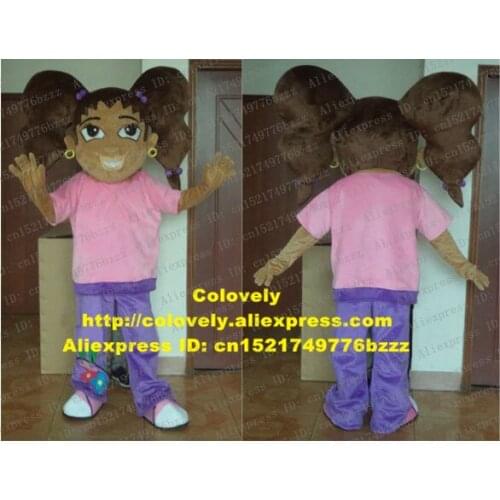 Vivid Brown Indian Malankara Tribal Look Lassock Young Little Girl Mascot Costume With Yellow Earrings Pink Shirt No.6320 FS