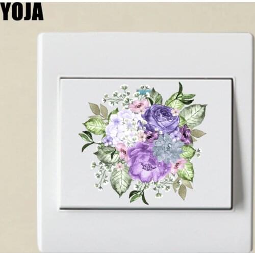 YOJA Artistical Colorful Flowers Purple Plant Fashion Design Home Decorative Switch Sticker Wall Decal PVC 13SS0067