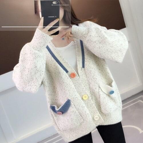 Women V-Neck Sweater Cardigans Spring Autumn Chic Knitted Loose Tops Casual Fashion Female Fashion Long Sleeve Cardigan Q840