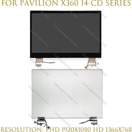 LCD LED Touch Screen Replacement Full Assembly With Hinges 14" For hp pavilion x360 14-cd 14-cd0002nw 14-cd0003tu TPN-W131