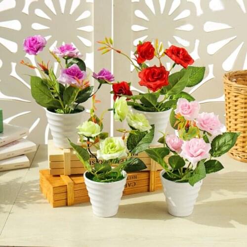 1pcs Artificial Flowers Desktop Bonsai Decorate Silk flowers Artificial Rose flowers For Wedding Home Garden Mini Bonsai decor