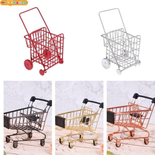 1Pc Mini Shopping Cart Trolley Home Office Sundries Storage Ornaments Childrens Toy