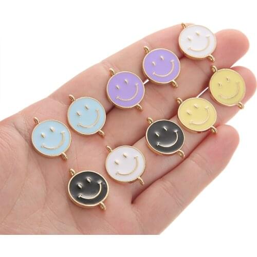 10PCS/PACK Colorful Enamel Cute Smile Face Alloy Connector For Women Girls DIY Necklace Bracelet Jewelry Accesssories