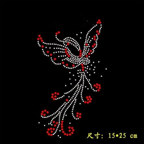 2pc/lot Red Butterfly motif rhinestones fix iron on rhinestone transfer designs hot fix rhinestone transfer motifs
