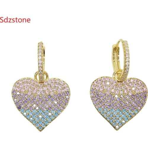 2020 Fashion Opals With Colored AAA Zirconia Heart Earrings Contracted Joker Long Women Drop Dangle Earrings Jewelry 18*15mm