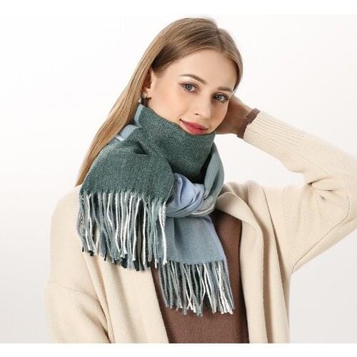 2021 Fashion Plaid Scarf for Women Men Winter Pashmina Scarves Cashmere Shawls Warm Solid Tassel Lattice Outdoor Long Bandana Mu