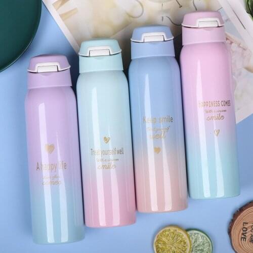 500/350/ml Thermos Vacuum Flasks Straw Gradient Sports Mug Vacuum Cup 304Stainless Steel Water Bottle Travel Coffee Mug Tea Mug