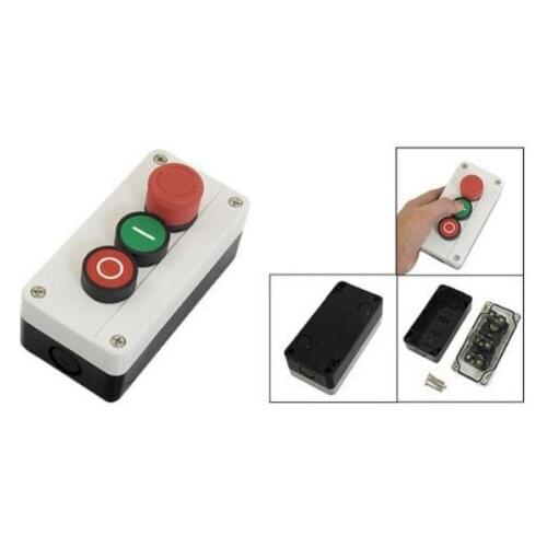 600V 10A Momentary 1NO Green 1NC Red Sign Flat PushButton 1NC Maintain Latching Red Emergency Stop PushButton Switch Station Box