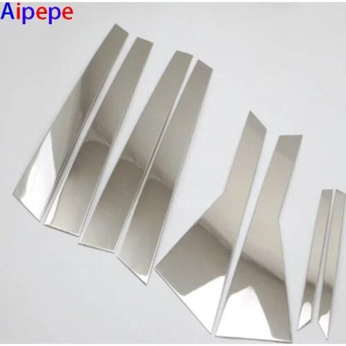 For Audi Q7 2016 2017 2018 Car Window Center Pillar Cover Middle Column Frame Trim Chrome Bright Silver 8PCS