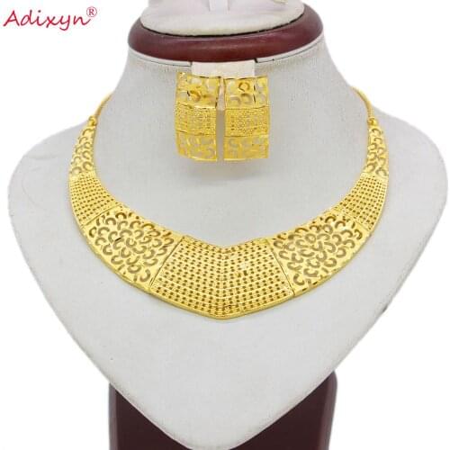 Adixyn Flexible Necklace Earrings Set Jewelry Women Girls Gold Color Romantic Arab/Ethiopian/African Wedding Accessories N05179