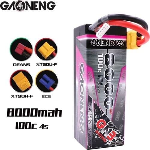 Gaoneng GNB 15.2V 4S 8000mAh HV 100C MAX 200C Hardcase LiPo Battery XT90 Plug for 1:8 1/8 RC Car four drive off-road RC Car