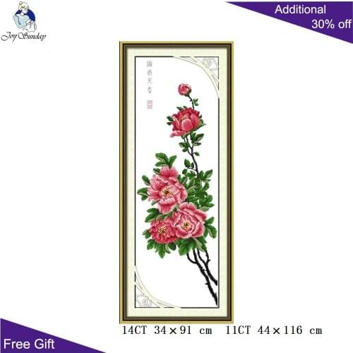 Joy Sunday Peony Home Decor H007 14CT 11CT Stamped and Counted National Beauty And Heavenly Fragrance Peony Flower Cross Stitch