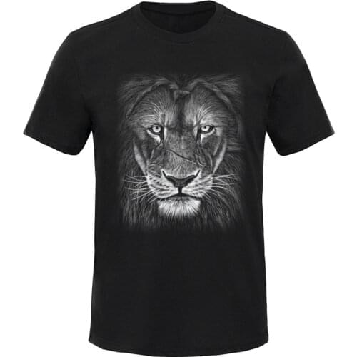 Cotton Fabric Men Tops & Tees Wild Life Lion T-shirt Print Fashion Mens Tshirt Europe Short Sleeve Tee Shirt Animal Shirts Black
