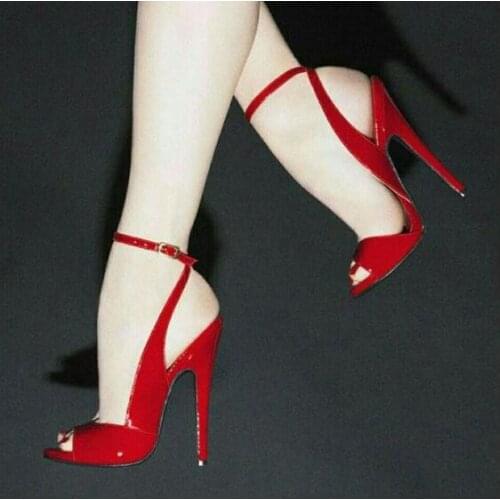 Hot Selling Red Patent Leather Wedding Shoes Bride Ankle Strap Cut-out Super Heels Gladiator Sandals Women Customized Shoes