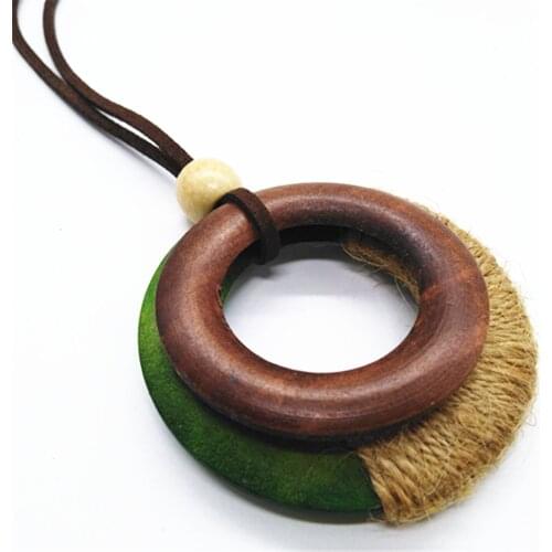 Brown twine Ethnic Green Fashion Trendy Collar Vintage Pendant Leather Pendants Necklace Women Sweater Chain Jewelry